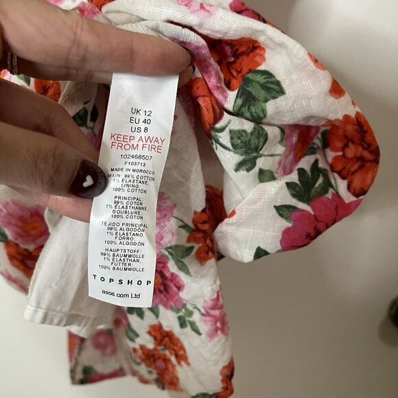 NEW! Topshop Floral Rose Red Punk Cotton Ruched Short Mini Dress US 8 - Picture 5 of 5